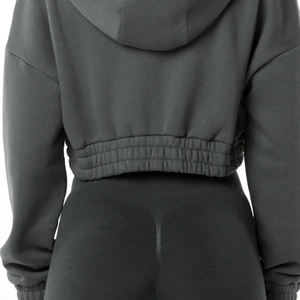 55% algodón, 45% Spandex estilo hombro caído de gran tamaño recortado humo mujeres clásico Capital Full-Zip Crop Hoodie - Product Image 6