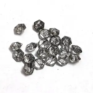 Natural black rutile quartz Faceted hexagon 4x4MM Good Quality black rutile quartz crystal 0.28 ct Jewelry Making Loose Gemstone