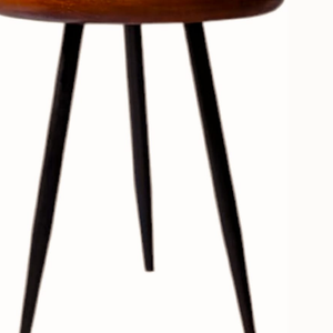 Table basse ronde élégante en bois de manguier brun pied de trépied Table d'appoint de salon moderne du milieu du siècle - Product Image 4