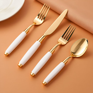 Suministros indios modernos, venta al por mayor, juego de cubiertos con espejo de acero inoxidable con mango blanco, juego de cubiertos hechos a mano de Metal para Hotel - Product Image 6