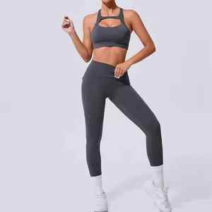 custom yoga clothing set for women oem <b>leggings</b> and crop top breathable seamless fitness wear for gym or home workouts - Product Image 6