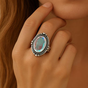 Bague en quartz Aura d'ange la plus vendue, argent sterling 925, forme ovale 10x14mm, bijou bohème, pierre précieuse, bijoux de mariage pour femmes - Product Image 4