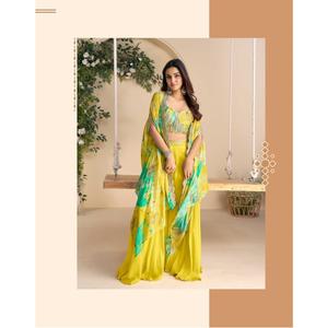 Ensemble Palazzo et Dupatta en Soie Chinon Lourde pour Mariage et Soirée, Broderie, Ensemble Palazzo pour Soirée - Product Image 1