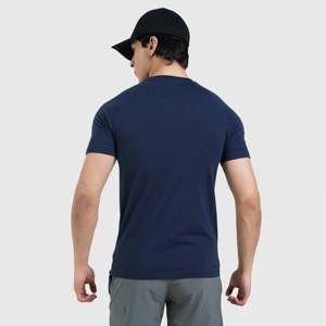M024 Performance Fitness T-Shirt Navy <b>Slim</b> <b>Fit</b> Gym Workout Shirt with Short Sleeves Solid & Logo Pattern Knitted Fabric - Product Image 2