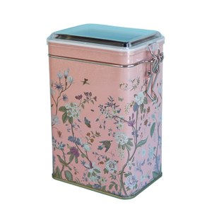 Pastel Pink <b>Metal</b> Storage Tin 75 x 100 x 150 mm Floral Design with Wire Clasp and Transparent Lid Elegant <b>Metal</b> <b>Baskets</b> - Product Image 5
