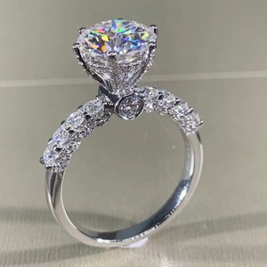 Bague de luxe en argent Sterling 925 bijoux fins coupe ronde diamant complet plaqué or blanc 14k bague de fiançailles de mariage pour hommes - Product Image 1