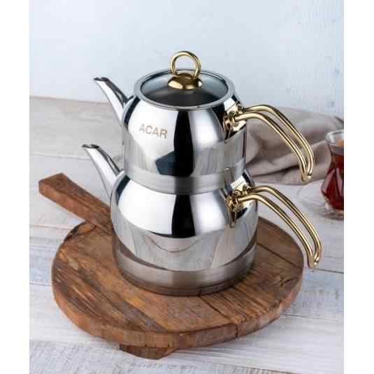 Acar 314 Armin Medium Size Steel Teapot Set -Gold