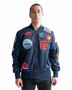2025 vente en gros TOP GUN Nylon Bomber vestes officiel MA-1 Patch bleu marine hommes toile toile peau de vache Logo avant positionné - Product Image 5