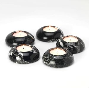 Lot de 5 bougeoirs chauffe-plat dôme en marbre noir Décoration de la maison Design élégant disponible au meilleur prix - Product Image 1
