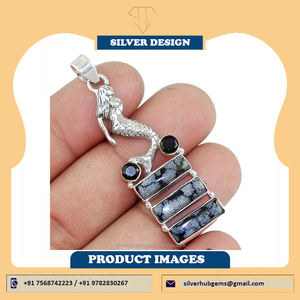 จี้หินออบซิเดียนเกล็ดหิมะสำหรับผู้หญิงทำด้วยมือสีเงินทึบจี้เครื่องประดับอัญมณีธรรมชาติ925จี้เงินสเตอร์ลิง - Product Image 2