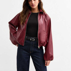 Veste à fermeture éclair en cuir véritable pour femmes avec col style et doublure personnalisée véritable - Product Image 1