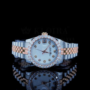 Montre unisexe de luxe Jubilee Bezel VVS Moissanite Diamond 42 mm, bracelet en cuir en acier inoxydable plaqué or bicolore, mouvement analogique ETA - Product Image 1