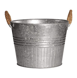 Jardinière ronde vintage en fonte galvanisée personnalisée, écologique, avec poignées en corde pour la décoration de la maison et du jardin - Product Image 1