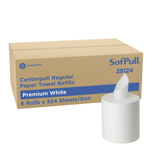 Recharges de distributeur de serviettes en papier SofPull Centerpull Regular Premium, blanc, 324 feuilles/rouleau, 6 rouleaux/boîte (22814) - Product Image 1