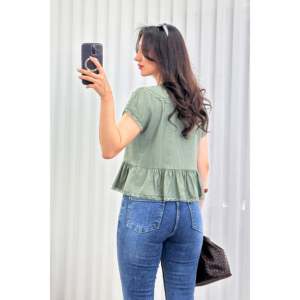 Blouse kaki en gros avec détails en dentelle et fermeture à nouer - Kaki - Product Image 5