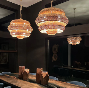 Top des tendances de haute qualité grandes lampes suspendues en rotin faites à la main vintage africaines à 3 niveaux du Vietnam - Product Image 1