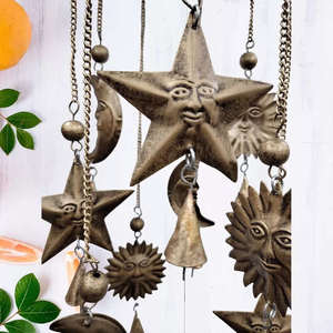 Campana de Viento con Diseño de Sol y Luna, Estilo Antiguo, Impermeable, Decoración Colgante para Patio y Jardín, Material de Metal y Plástico, Regalo Conmemorativo para Bodas - Product Image 5