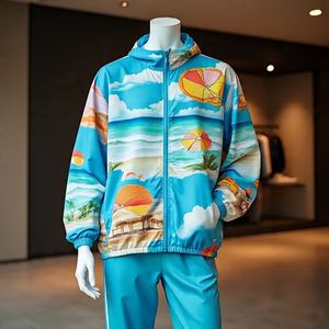 ชุดวอร์มลำลองแนวสตรีทแวร์โอเวอร์ไซส์สำหรับผู้ชายเสื้อแจ็กเก็ตและกางเกงจ็อกเกอร์สะท้อนแสง3เมตรชุดกันลมผ้าไนลอน - Product Image 2