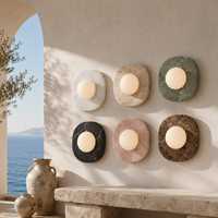 Applique murale en marbre naturel, plaque ronde en pierre, globe opale, LED G9 multicolore, chambre, couloir, salle de bain