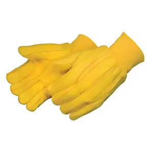 ถุงมือผ้าใบผ้าฝ้ายสีทองของผู้ชายที่ดีที่สุดถักข้อมือ Chore น้ําหนักหนักหนักโรงสีร้อนถุงมือทํางานเพื่อความปลอดภัยที่อบอุ่นพร้อมข้อมือถักที่เข้ากัน