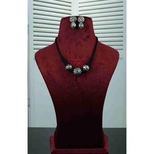 Noor 3 Chitai Ball <b>Bead</b> 925 Silver Ethnic Style Necklace and Earrings <b>Set</b> - Product Image 1