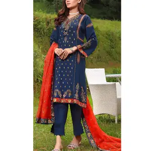 Nuevo vestido de algodón de césped de 3 piezas para mujer, superventas, trajes de césped con estilo de verano para mujer de Pakistán a precio mayorista