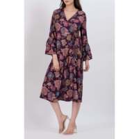 Robe de soirée longue coupe trapèze à imprimé floral moderne, col en V, taille naturelle, en coton et mousseline, taille XS, confortable et décontractée