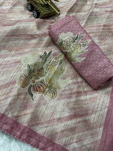 Sari de Seda Georgette con Lentejuelas, Diseño Moderno para Celebraciones, Estampado Digital, Blusa para Fiesta de Invierno - Product Image 4