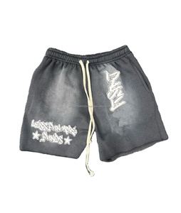 2024 unisexe lavage à l'acide Shorts ensemble Logo personnalisé bouffée impression Streetwear fait maille coton tissu gros conseil Shorts non tissé - Product Image 4