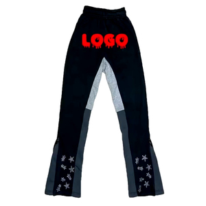 Pantalon de survêtement personnalisé Hevayweight 100% coton avec broderie en éponge française, lavage à l'acide, pantalon de survêtement évasé en détresse - Product Image 3