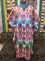 Robe de plage longue en coton pur naturel, style kaftan, imprimé floral indien Ikat, couvre-bikini, pour l'été, col en V, grande taille