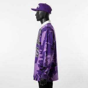 <b>Men</b> Rugby <b>Shirt</b> Heavy 220 GSM Breathable Polyester Spandex <b>Purple</b> Graphic Long Sleeve Sublimation Custom Logo moisture wicking - Product Image 3