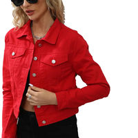 Veste en jean tricotée sur mesure pour femme avec logo floral, respirante et coupe-vent, couleur et taille personnalisées