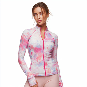Tie Dye Printed Yoga Wear Jacket Women Custom 100% Fitness Wear Jacket Tops Ladies Running <b>Jogging</b> Sublimation Jacket - Product Image 2