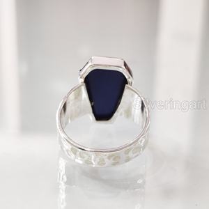 แหวนสำหรับผู้หญิงโลงศพธรรมชาติ Lapis Lazuli พลอย September birthstone unisex 925แหวนเงินสเตอริง - Product Image 5