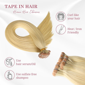 Extensions de cheveux humains à bandes adhésives AZ Hair Company, blond clair # 613ash Remy Fusion Full Ends Single - Product Image 2