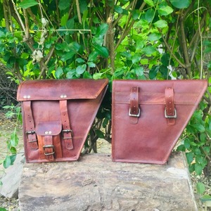 Juego de sillín de motocicleta de 2 alforjas de cuero para motocicleta bolsa de sillín de bicicleta de cuero derecha izquierda - Product Image 2