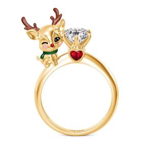 Jeulia Hug Me Gold Plated Sterling <b>Silver</b> Reindeer Fashion <b>Ring</b> - Product Image 1