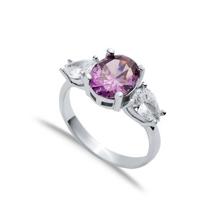 Anillos con Racimo de Piedras de Amatista Ovaladas en Forma de Pera CZ, Joyería de Plata de Ley 925 Hecha a Mano en Turquía, Venta al Por Mayor - Product Image 1