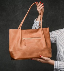 Caramel Leather Bag, Leather Tote Bag, Tote Leather Bag, Woman Shoulder Bag, Woman Weekender Bag - Product Image 1