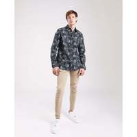 Chemise Homme Slim Fit Empire Design Casual Respirante à Manches Longues avec Col Boutonné et Motif Floral Bleu Marine