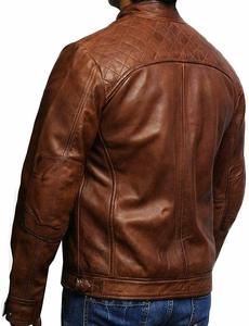 Chaqueta de piel auténtica de motorista personalizada para hombre, tejido satinado, cuello levantado, transpirable, estilo clásico para motocicleta, marrón de invierno, talla 4XL - Product Image 5