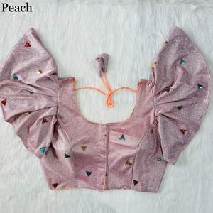 Blusa Sari India elegante de alta calidad Hermosas mangas de mariposa con brillo para ropa festiva informal para fiestas Hechas de seda - Product Image 6