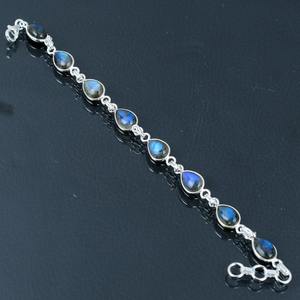 Women's Sterling Silver Boho Style Tennis <b>Bracelet</b> with <b>Labradorite</b> Gemstone Trendy Handmade Party Gift - Product Image 3