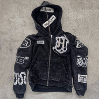 Sudadera con capucha unisex de forro polar grueso de poliéster/algodón para invierno, con cremallera, diseños bordados y teñidos lisos, tamaño y color personalizables, alta calidad.