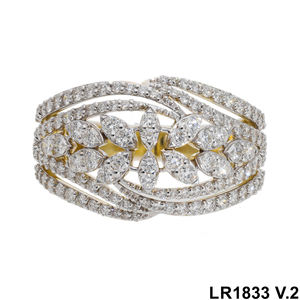 Elegante anillo llamativo de varias filas de oro amarillo de 14 quilates inspirado en flores con diamantes de corte brillante Marquesa anillo de diamantes naturales - Product Image 1