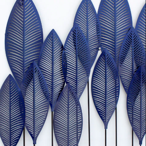 Hoja de hierro de lujo Moderno marco de hoja grande ecológico hecho a mano espejo de pared azul acabado recubierto de polvo decoración de la pared de la sala de estar - Product Image 6