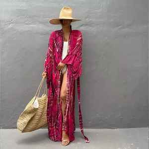 ชุดกิโมโนยาวผ้าเรยอนมัดย้อมสำหรับผู้หญิง,ชุดคลุมวันหยุดฤดูร้อนชายหาด Boho เสื้อผ้าสำหรับผู้หญิง - Product Image 6