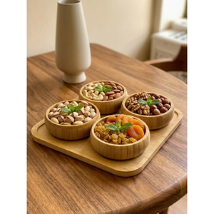 Juego de Tazones Redondos de Bambú Natural para Aperitivos, 4 Platos para Servir y Platos para Nueces - Product Image 1