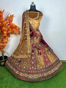 Red nupcial de estilo moderno Lehenga Choli con bordado de lentejuelas Jarakn Long Choli Dupatta 3 M Flair para fiestas bodas hechas en la India - Product Image 3